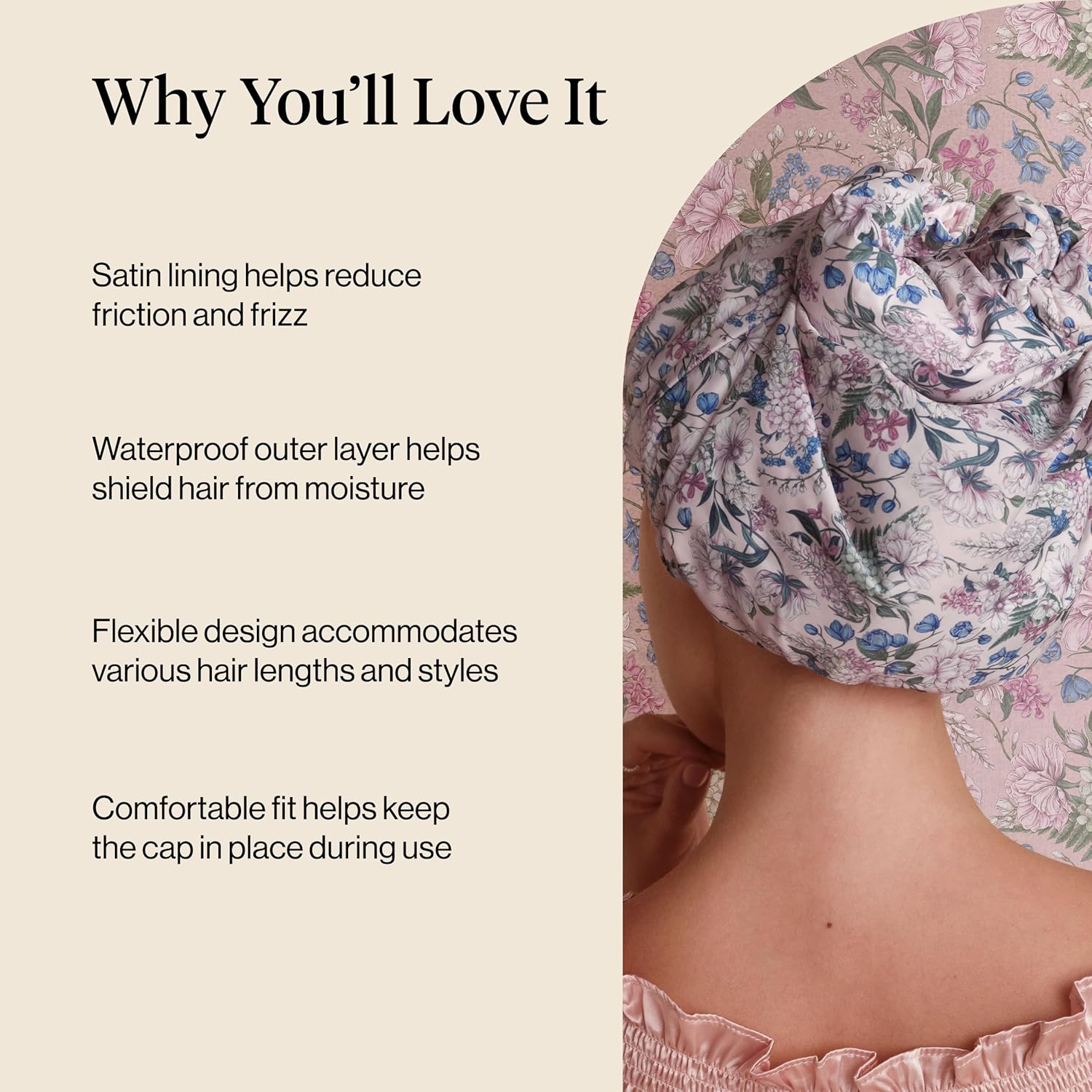 Thumbnail 4 de Bridgerton x Kitsch Satin-Lined Flexi Shower Cap (Large) – Waterproof, Reusable & Non-Slip