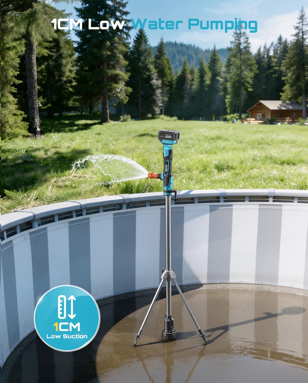 Thumbnail 6 de SEESII Cordless Stick Water Transfer Pump with Tripod Stand – 2725 L/h, 10m Lift, 2x 4.0Ah Batteries
