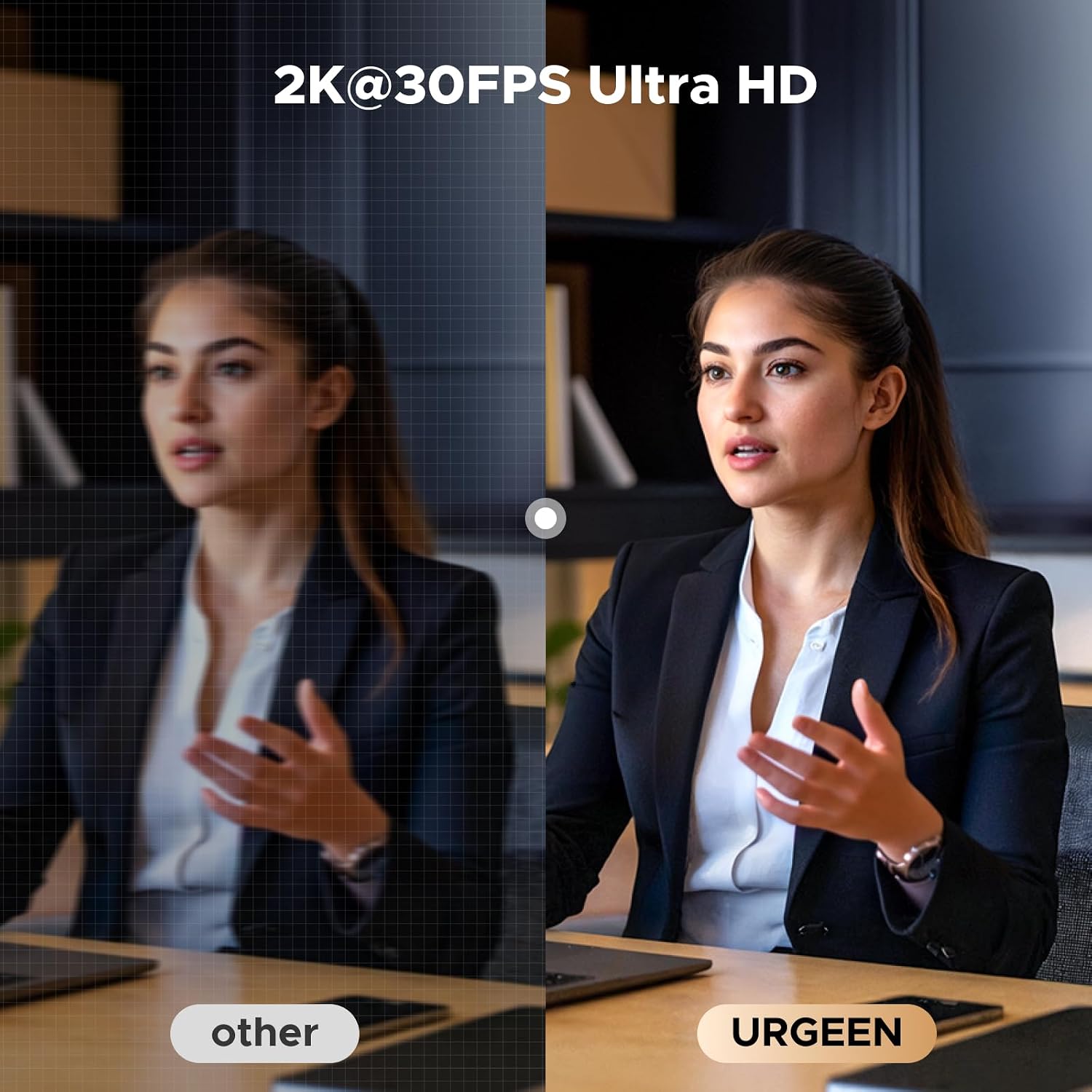 Detalle de UGREEN 2K/30fps Webcam for PC with ring light