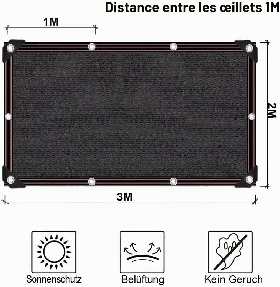 Thumbnail 4 de Voile d'ombrage rectangulaire 3 x 5 m anthracite – imperméable, UV et coupe-vent