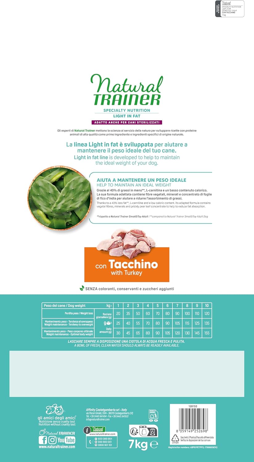 Detalle de Natural Trainer Ideal Weight Small & Toy: alimento completo per cani adulti di piccola/taglia con tendenza al sovrappeso (7 kg) di Trainer