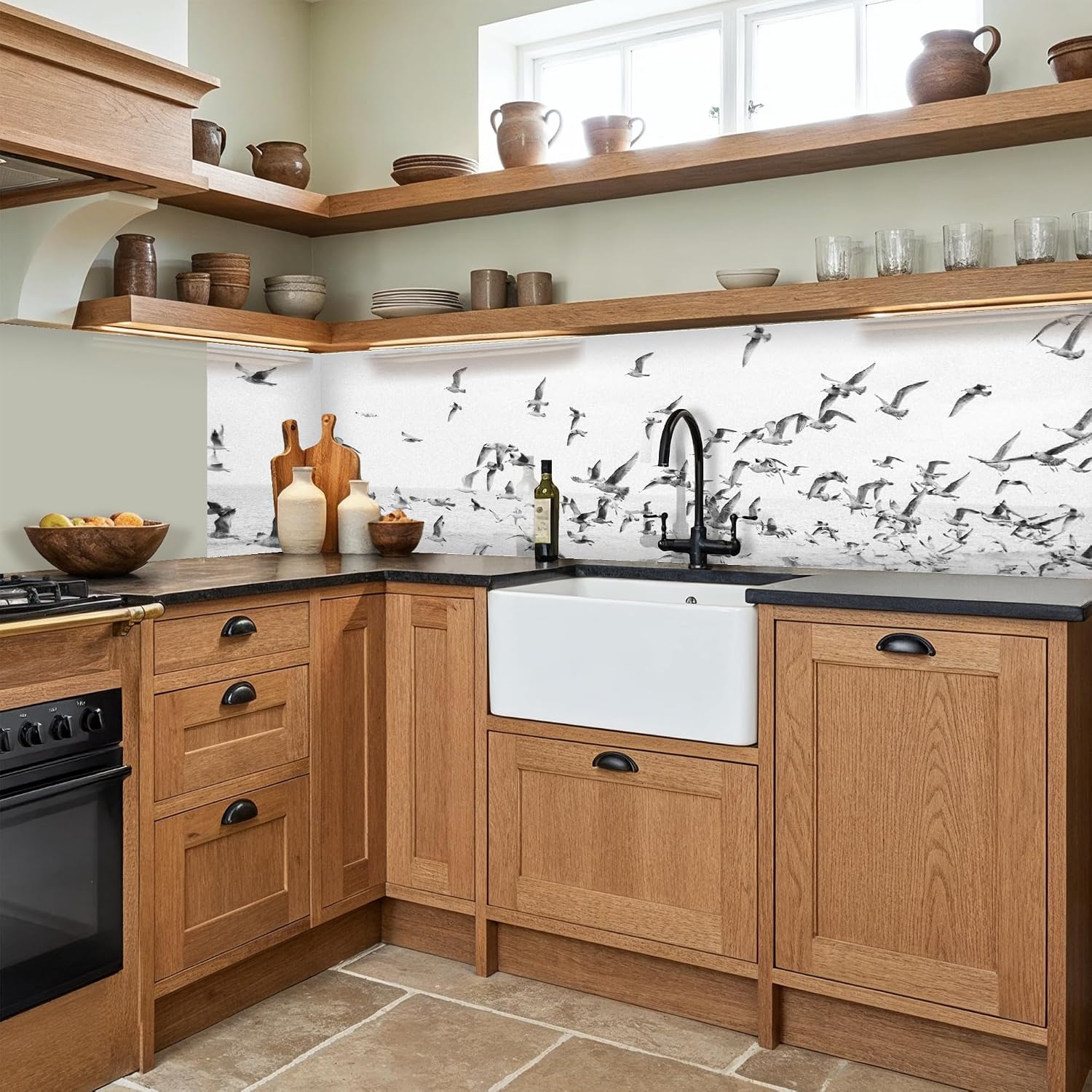 Thumbnail 4 de KitchenYeah zelfklevende kunststof spatwand 80 x 300 cm met zeevogelmotief