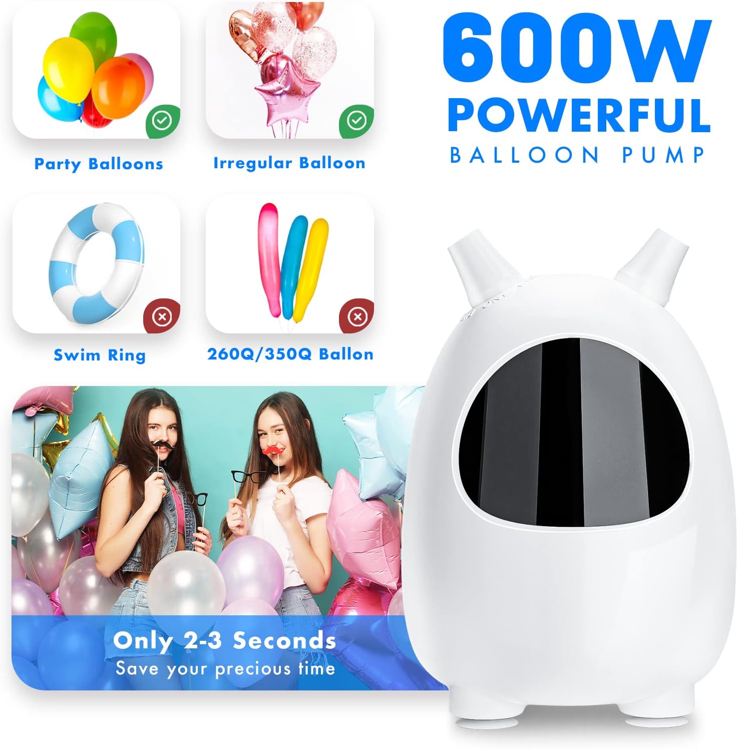 Detalle de Balloon Pump Electric by SPLAKS: 600W Dual-Nozzle Air Inflator for Quick Party Decor