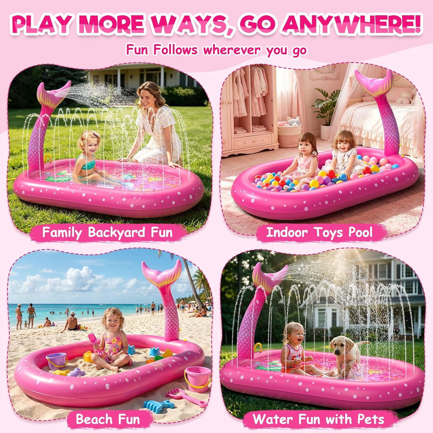 Thumbnail 6 de Inflatable Paddling Pool for Kids with 3-in-1 Mermaid Pattern (Splash Pad, Pool and Play Mat)
