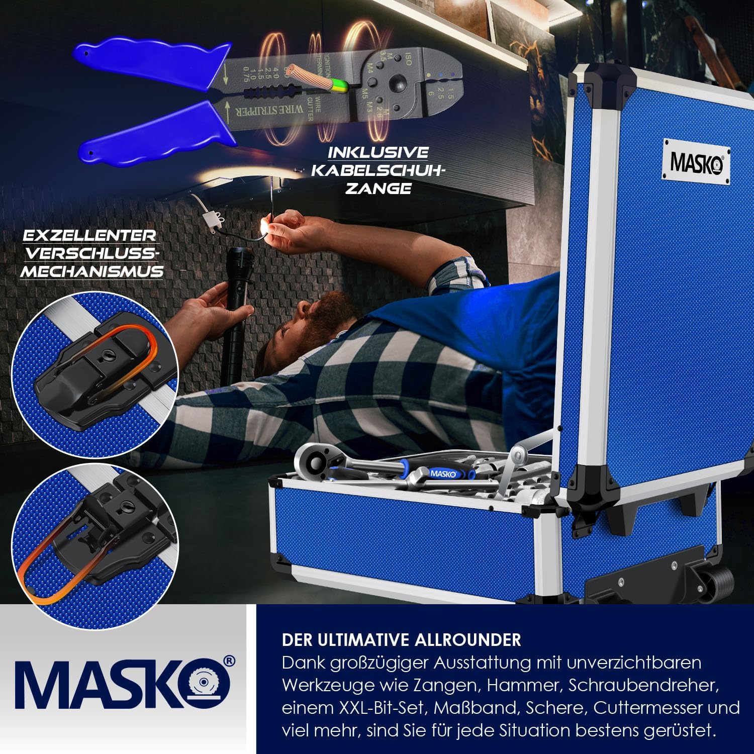 Thumbnail 3 de MASKO Werkzeugkoffer 1400-teilig gefüllt – Aluminiumkoffer mit Trolley-Funktion