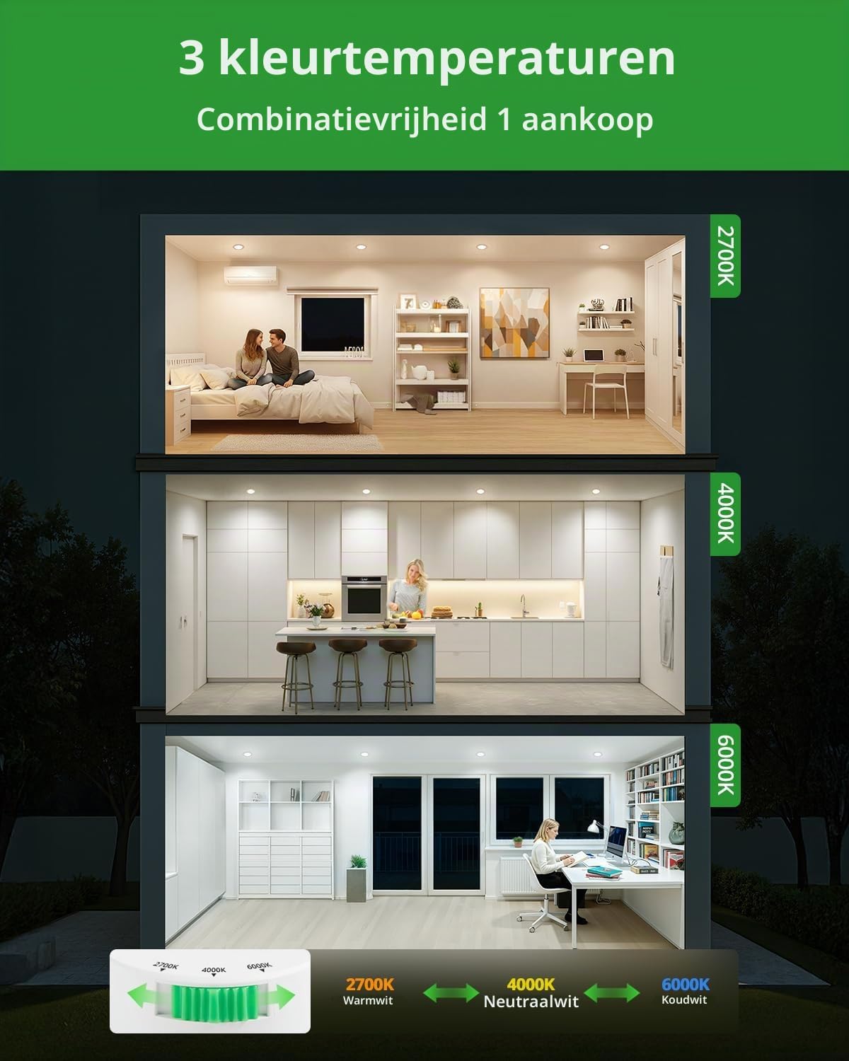 Detalle 2 de HOMEOW XY-RCL5D3CCT LED-inbouwspots, IP44, 5 W, 3 kleurtemperaturen
