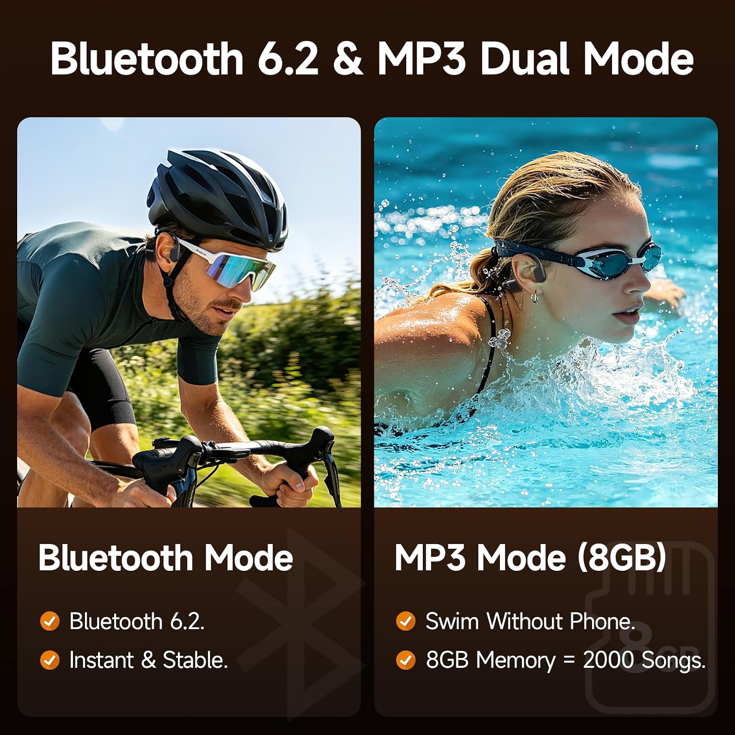 Detalle de esonstyle X36 Bluetooth 6.2 Bone Conduction Headphones, IP68, 8GB MP3