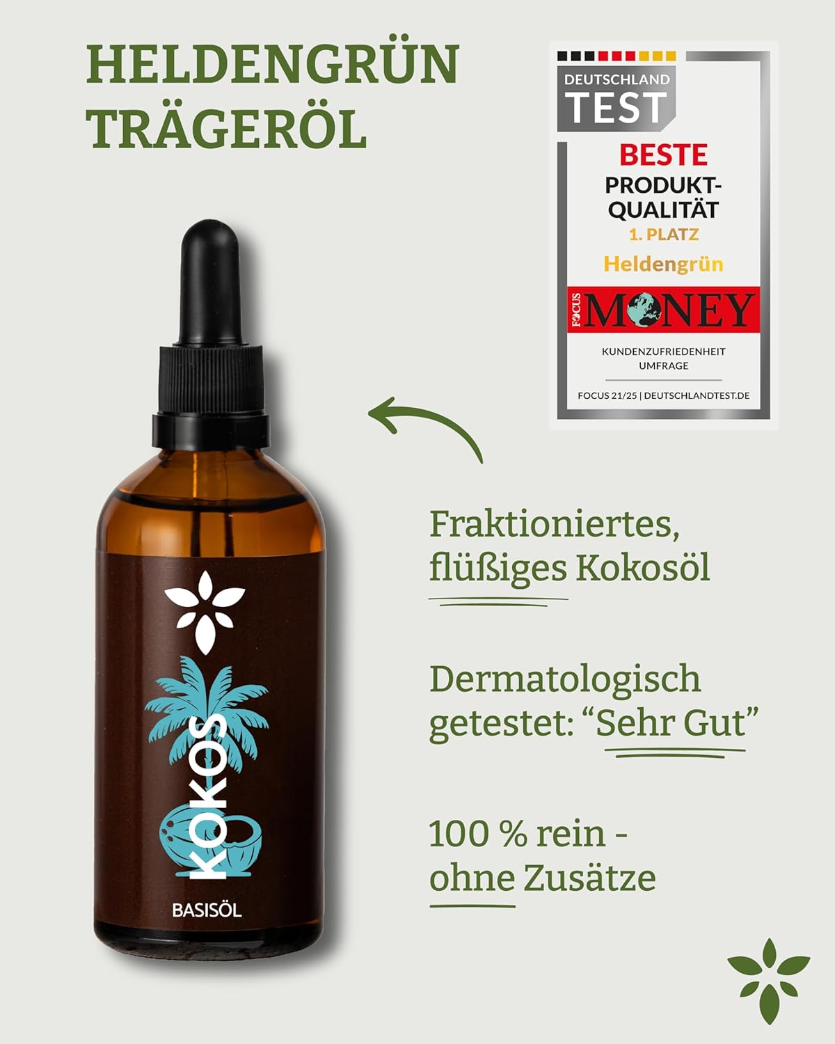 Thumbnail 6 de Heldengrün Kokosöl flüssig 100% rein – fraktioniertes Kokosnussöl für Haut & Haare inkl. Pipette & Pump