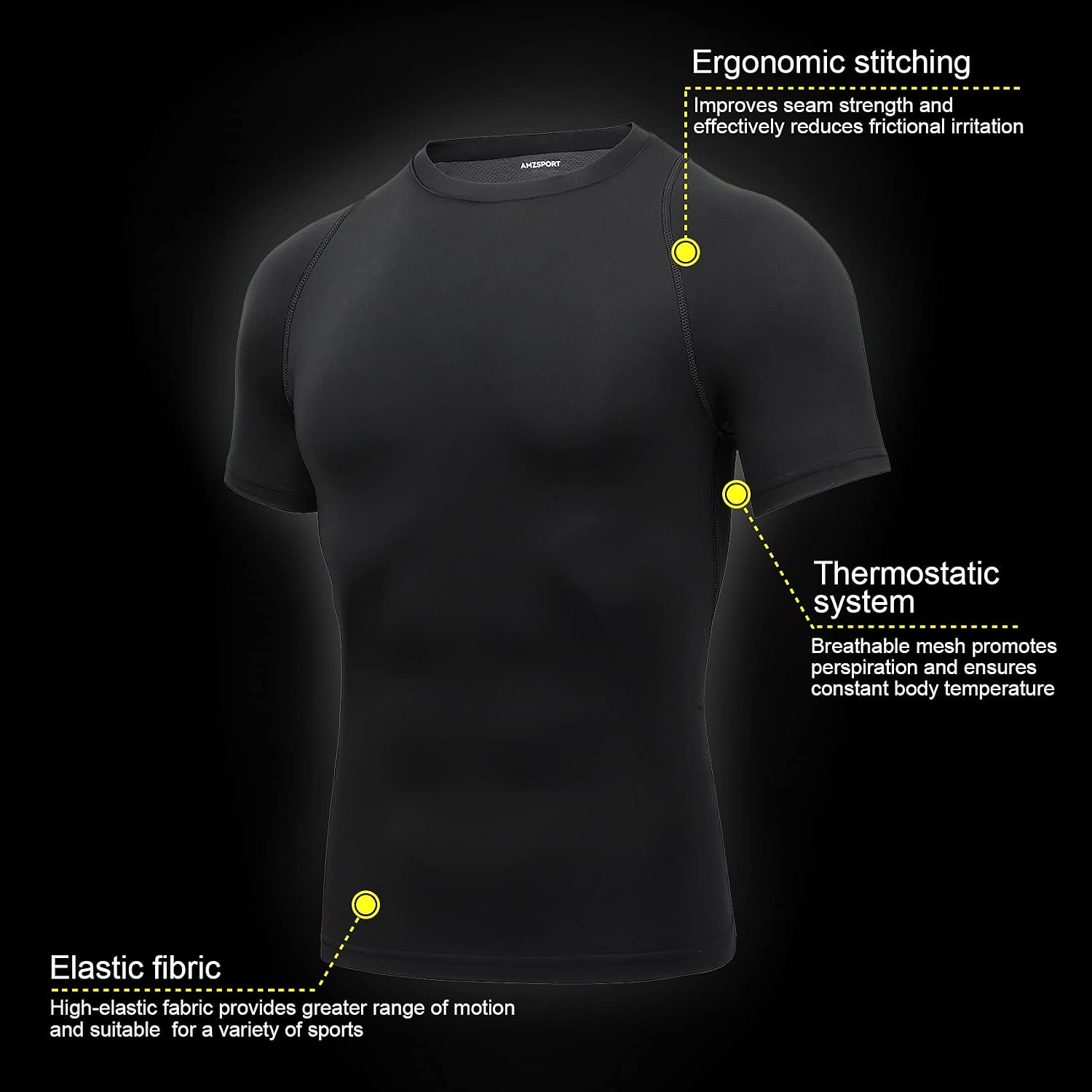 Thumbnail 2 de AMZSPORT Haut de compression homme à manches courtes (couche de base) pour sport