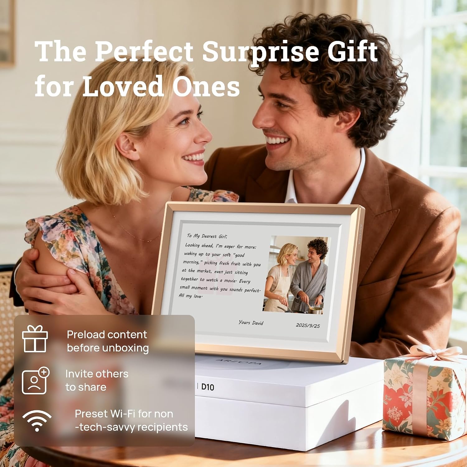 Detalle 2 de ARZOPA 10.1" Metal Digital Photo Frame D10 Gold – Free Cloud Storage & Touchscreen