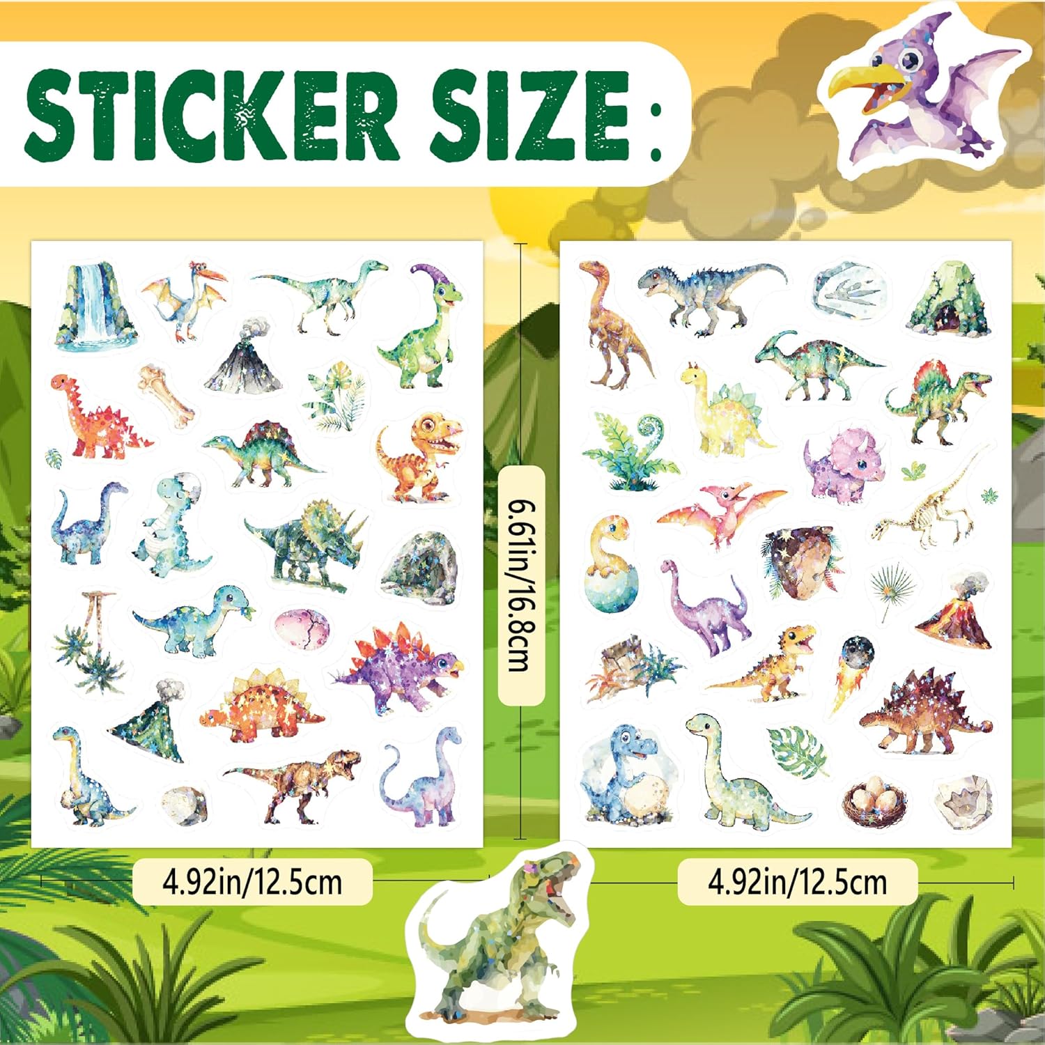Thumbnail 2 de Autocollants dinosaures pailletés holographiques – 8 pièces pour bricolage enfants
