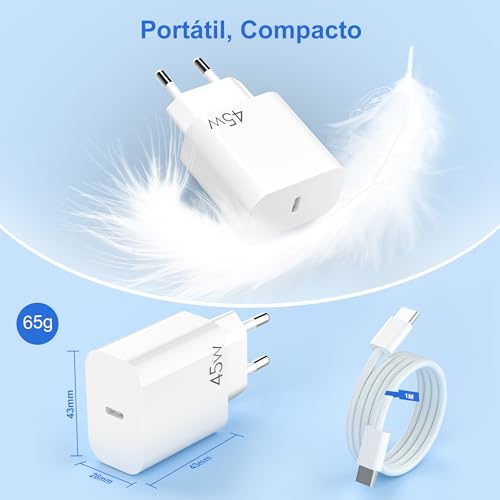 Detalle de YISH 45W Cargador USB-C GaN PD3.0: carga rápida y portátil para tus dispositivos