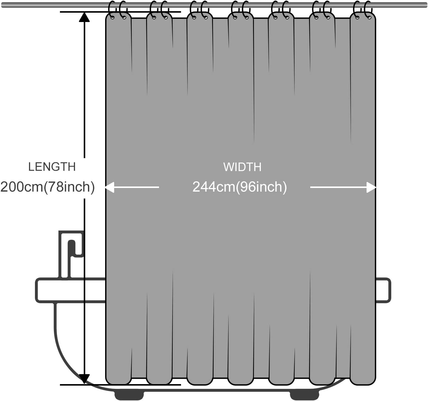 Detalle 2 de Furlinic Tende Doccia Anti-Muffa in Tessuto Poliestere – 240x200 cm, 16 ganci, Bianco