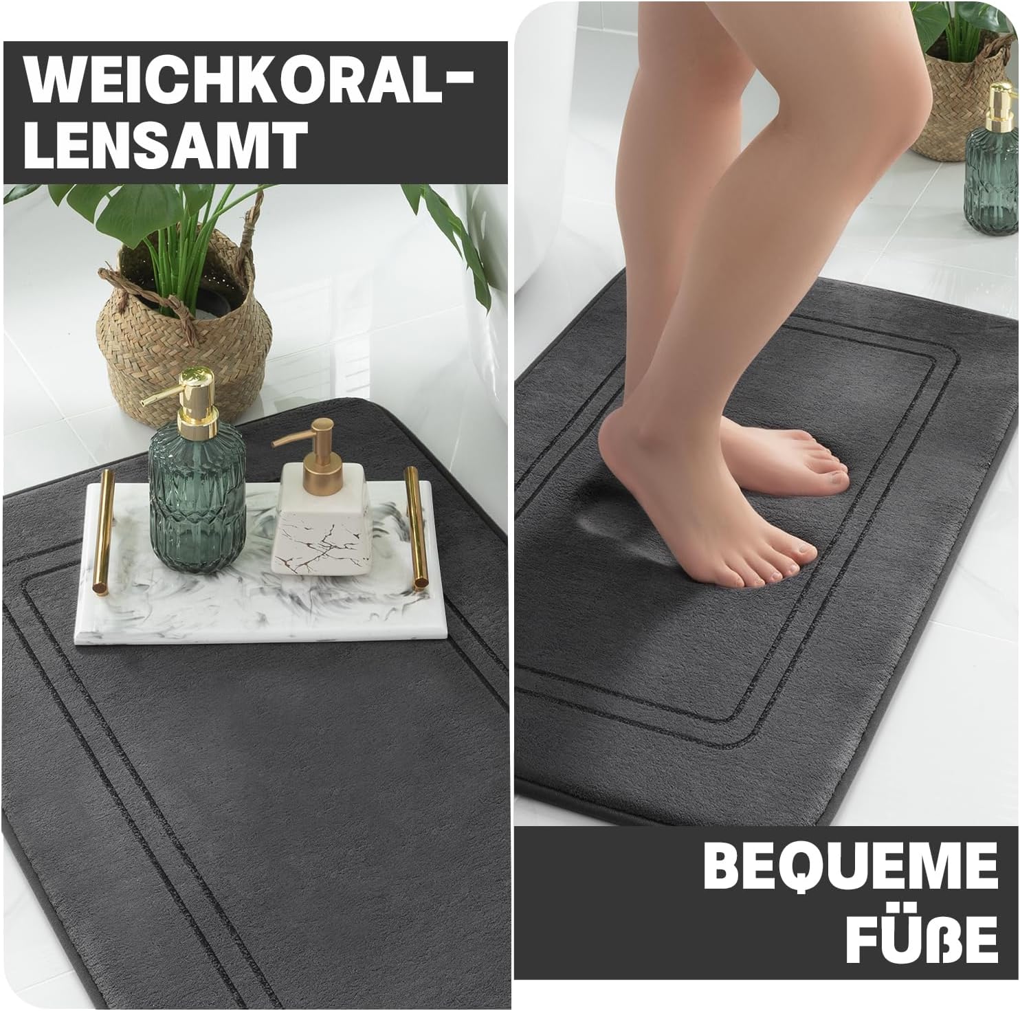 Thumbnail 2 de chakme Badezimmerteppich-Set 3-teilig in Dunkelgrau (Memory-Schaum Badematte & U-förmiger WC-Vorleger)