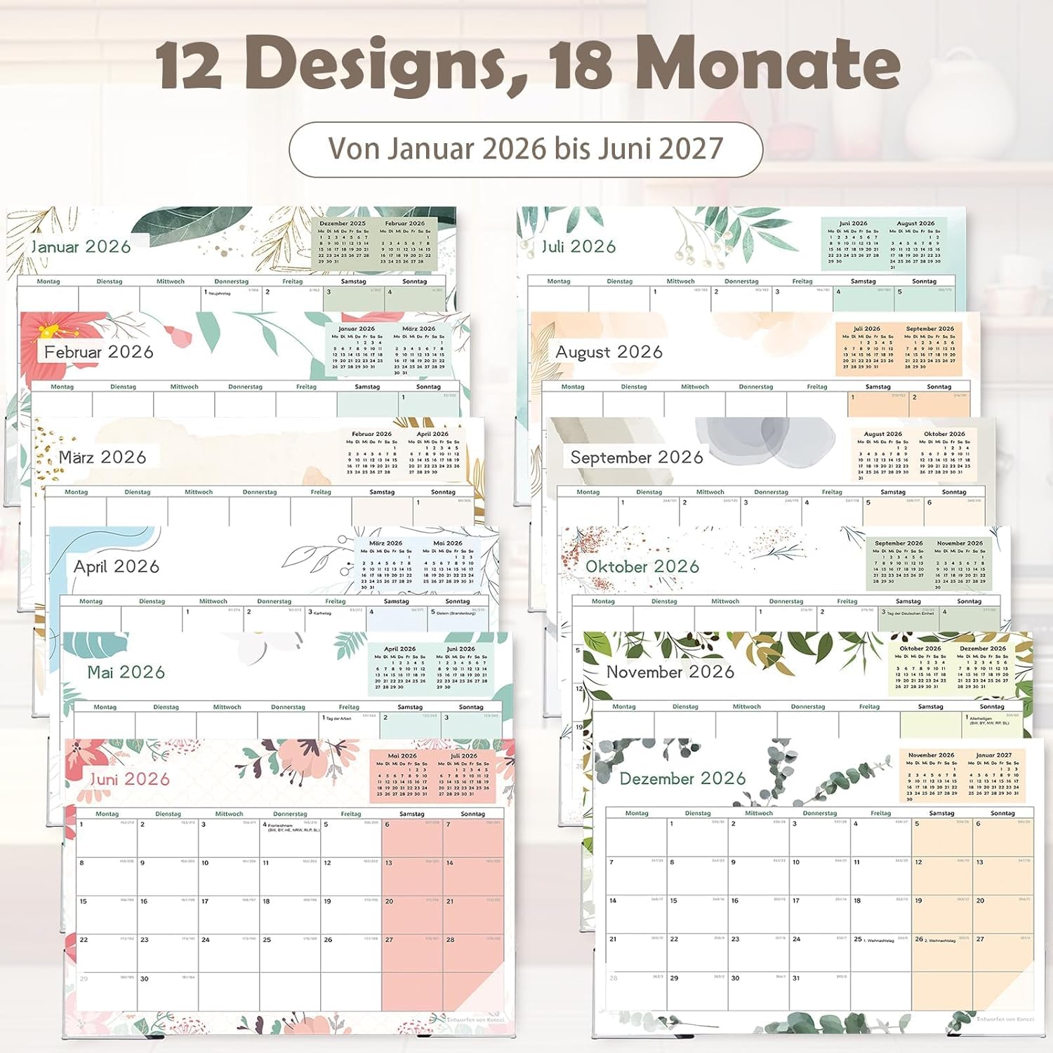 Thumbnail 2 de Koncci Magnet Kalender 2026 – 18‑Monate Kühlschrank‑Monatsplaner (Januar 2026 bis Juni 2027)