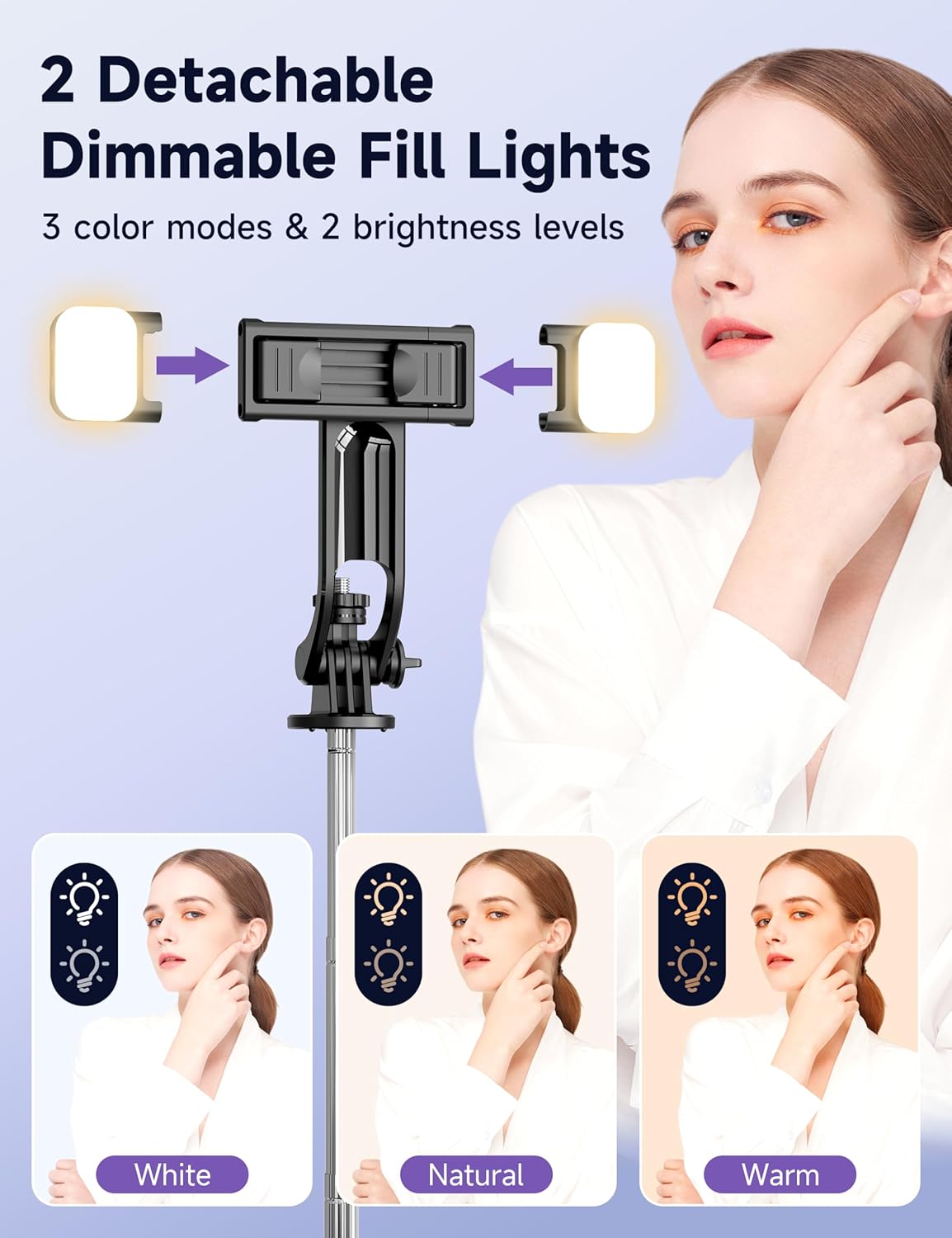 Detalle 2 de 53" Selfie Stick Tripod with Light for iPhone