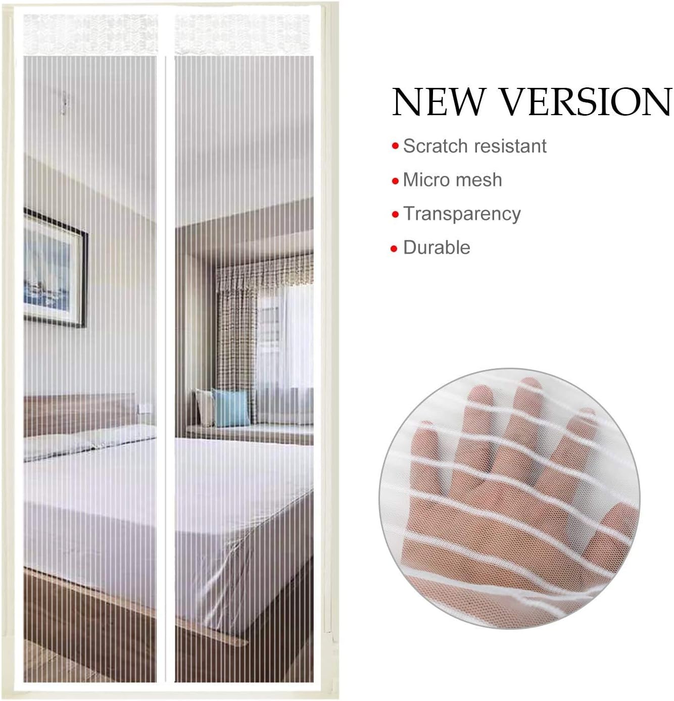 Thumbnail 1 de Magnetic Screen Door Polyester Magnetic Fly Screen Curtain (White, 120x220 cm)