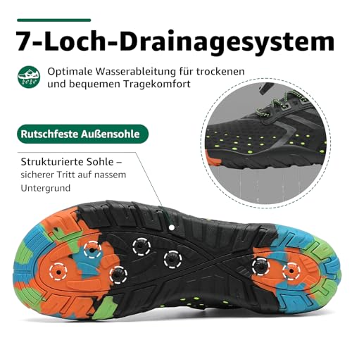Detalle de SAGUARO Badeschuhe Damen/Herren – Schnelltrocknende Aquaschuhe, Größe EU 44, Schwarz