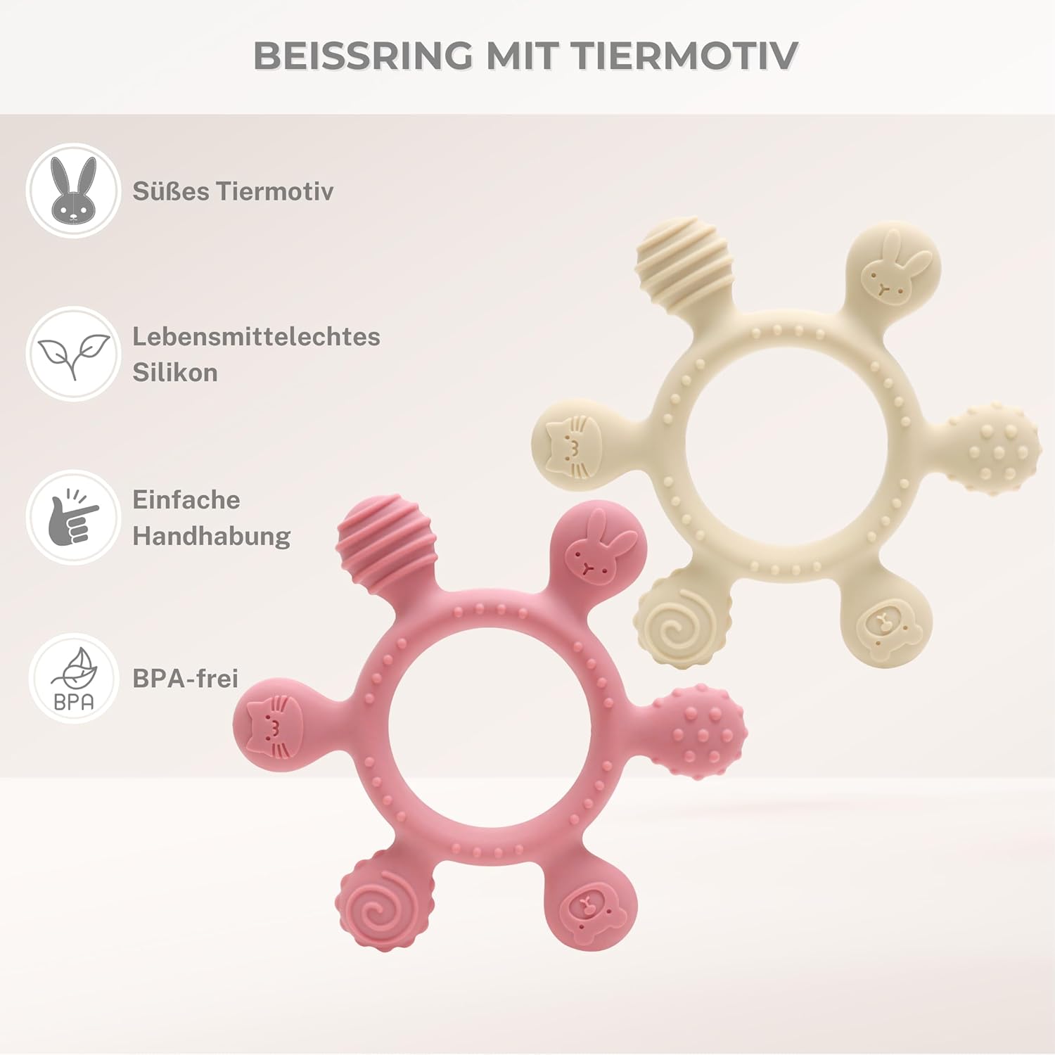 Thumbnail 3 de CAJA Beißring Baby (BPA-freies Silikon) Zahnungshilfe mit Greifring – deep pink