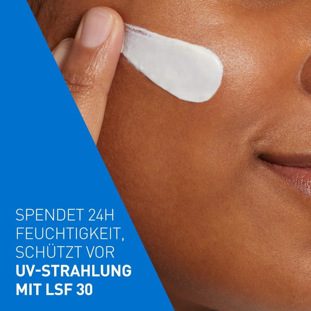 Detalle 2 de CeraVe Feuchtigkeitsspendende Gesichtscreme mit LSF 30 – Beruhigende Tagescreme für normale bis trockene Haut