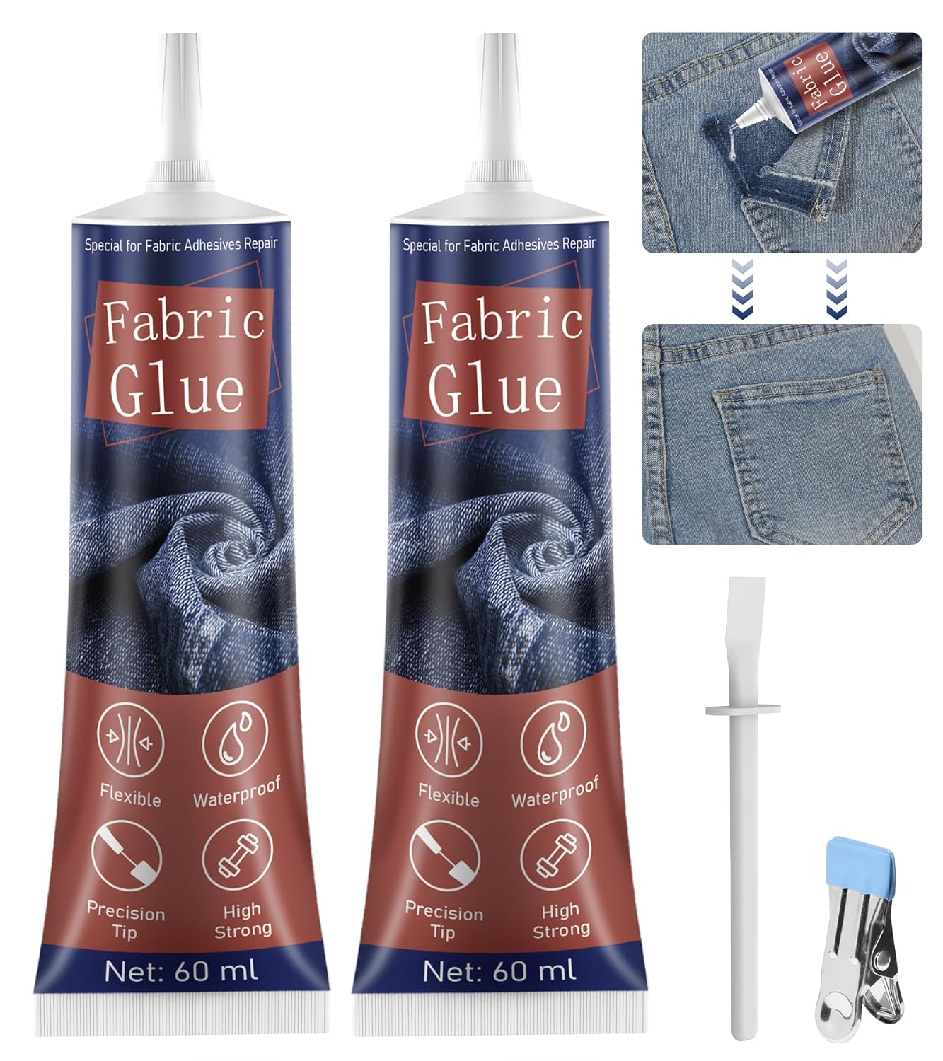Detalle de Flow fire 120ml Strong Fabric Glue: Clear, Waterproof Textile Adhesive for Clothes, Badges and Patches