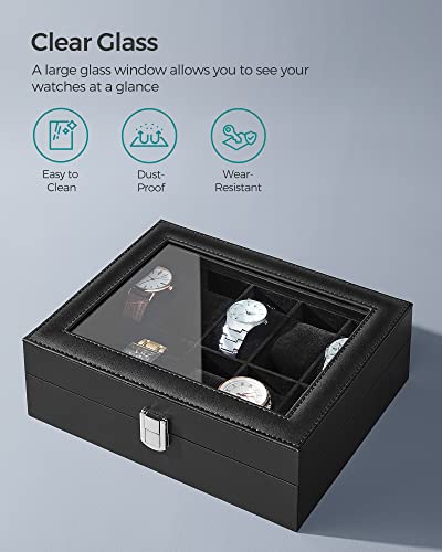 Detalle de SONGMICS Watch Box with 10 Slots, Glass Lid, Metal Clasp