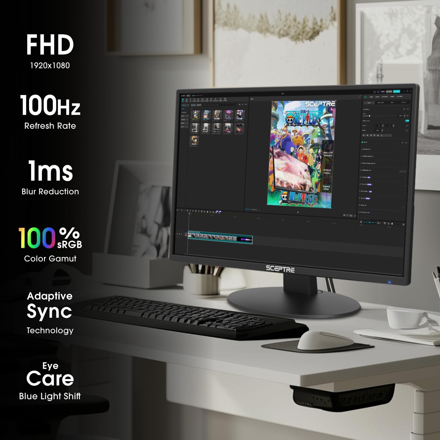 Thumbnail 2 de Sceptre 24-inch Prime Monitor E248W-19203R Series (100Hz, 100% sRGB, HDMI x2, VGA, built-in speakers)