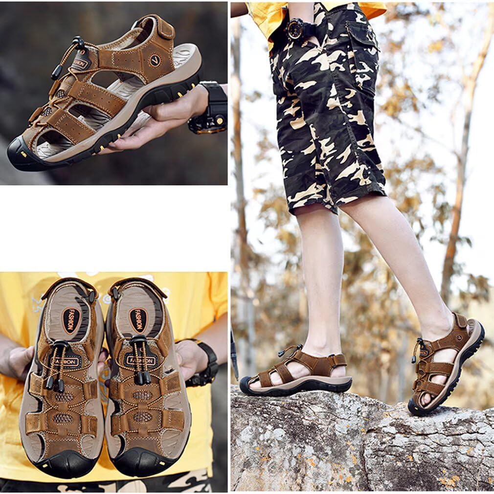Detalle de ZYLDK Sports Outdoor Sandals for Men – Closed-Toe Leather Trekking Sandals