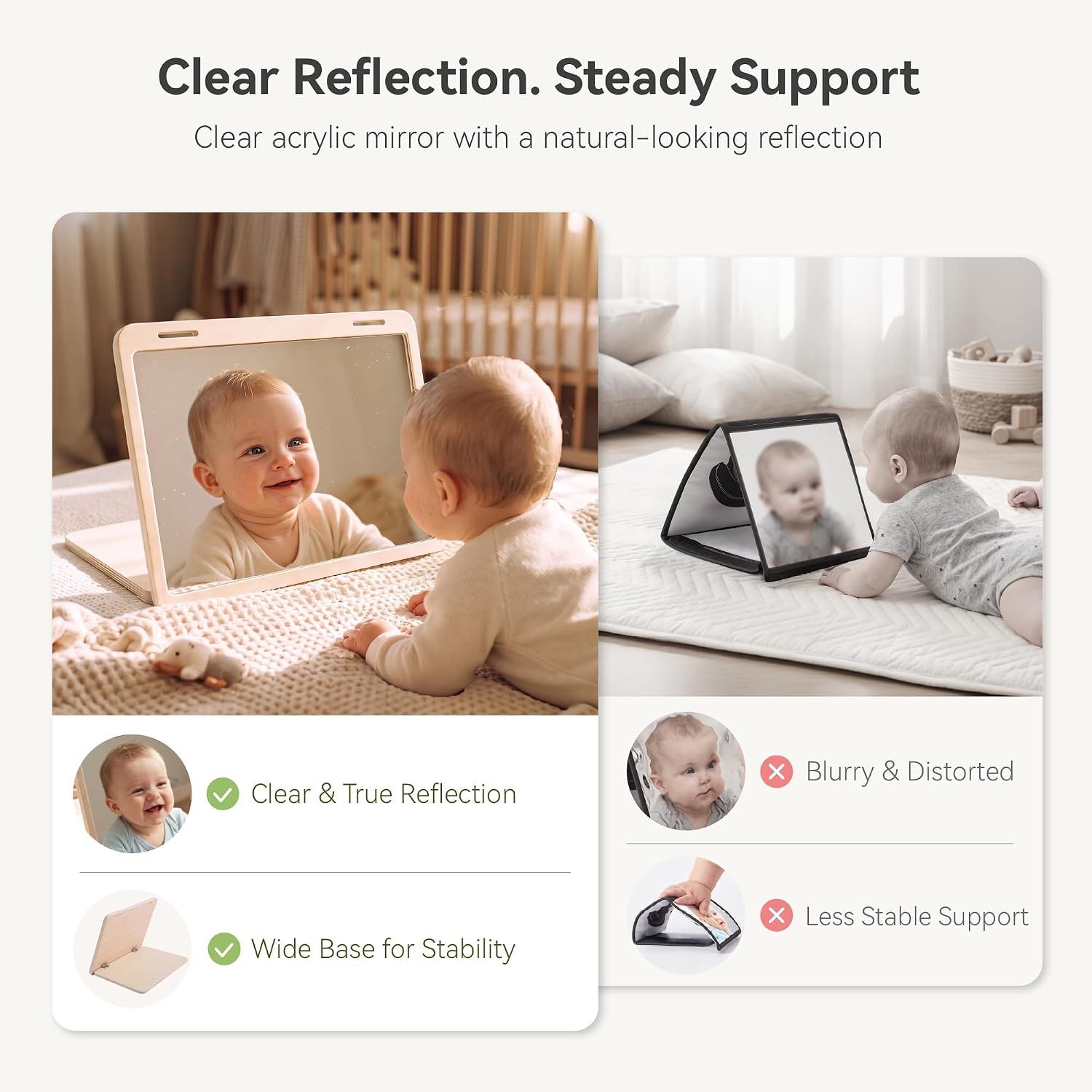 Detalle de IEATFO Tummy Time Play Set: Adjustable Mirror, Double-Sided Cards & Montessori-Style Stand
