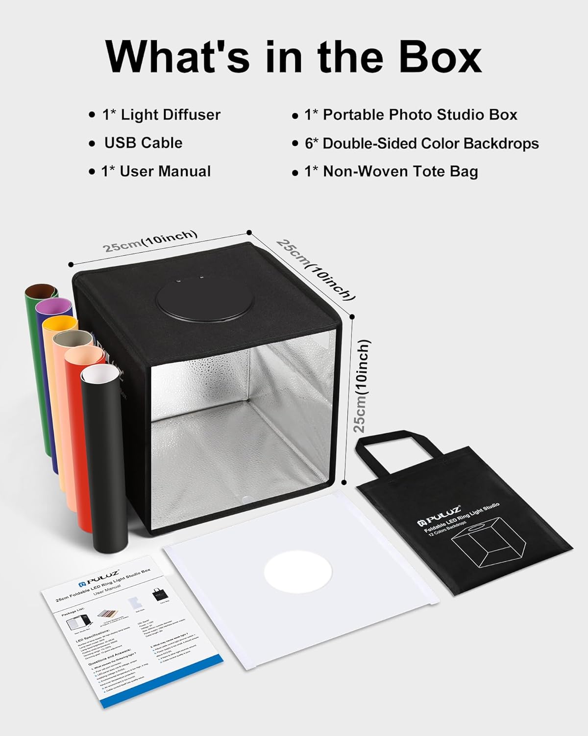 Thumbnail 6 de PULUZ Mini Photo Studio Light Box: Portable 104-LED Shooting Tent with 6 Double-Sided Backgrounds
