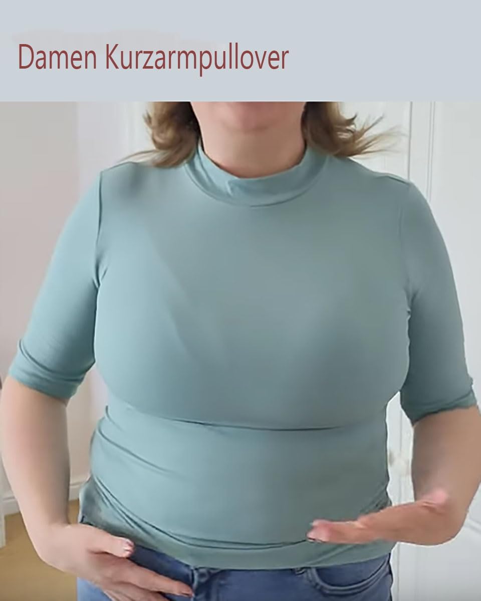 Detalle de WOWENY Kurzarm-Rollkragen-Shirt mit Spitze