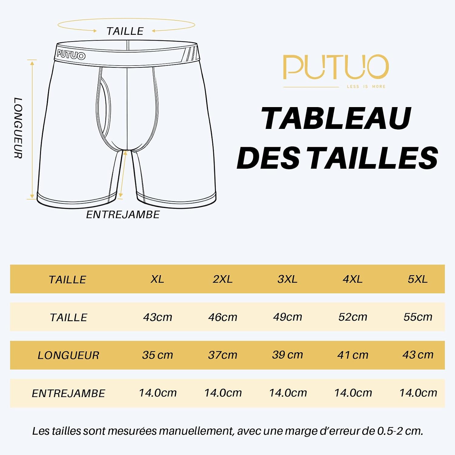 Thumbnail 5 de PUTUO Boxer Grande Taille pour Homme — Caleçon long en coton avec ouverture devant, ceinture large et multipack 4 paires (XL–5XL)