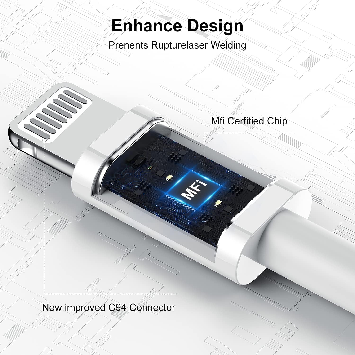 Detalle 2 de Long iPhone Fast Charger Cable 10ft