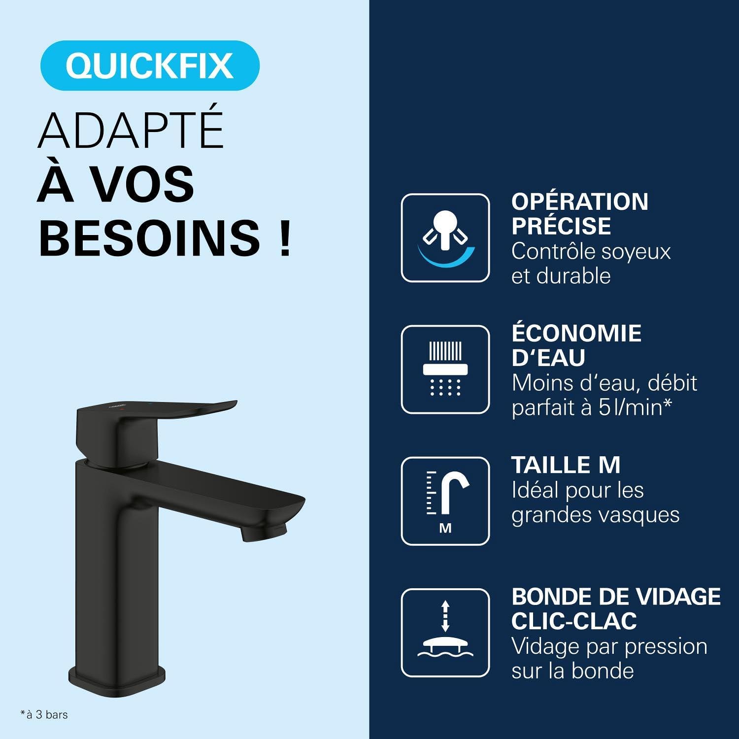 Thumbnail 3 de GROHE Dice – Mitigeur Lavabo Monocommande Noir Mat, Taille M, avec QuickTool (1018332430)
