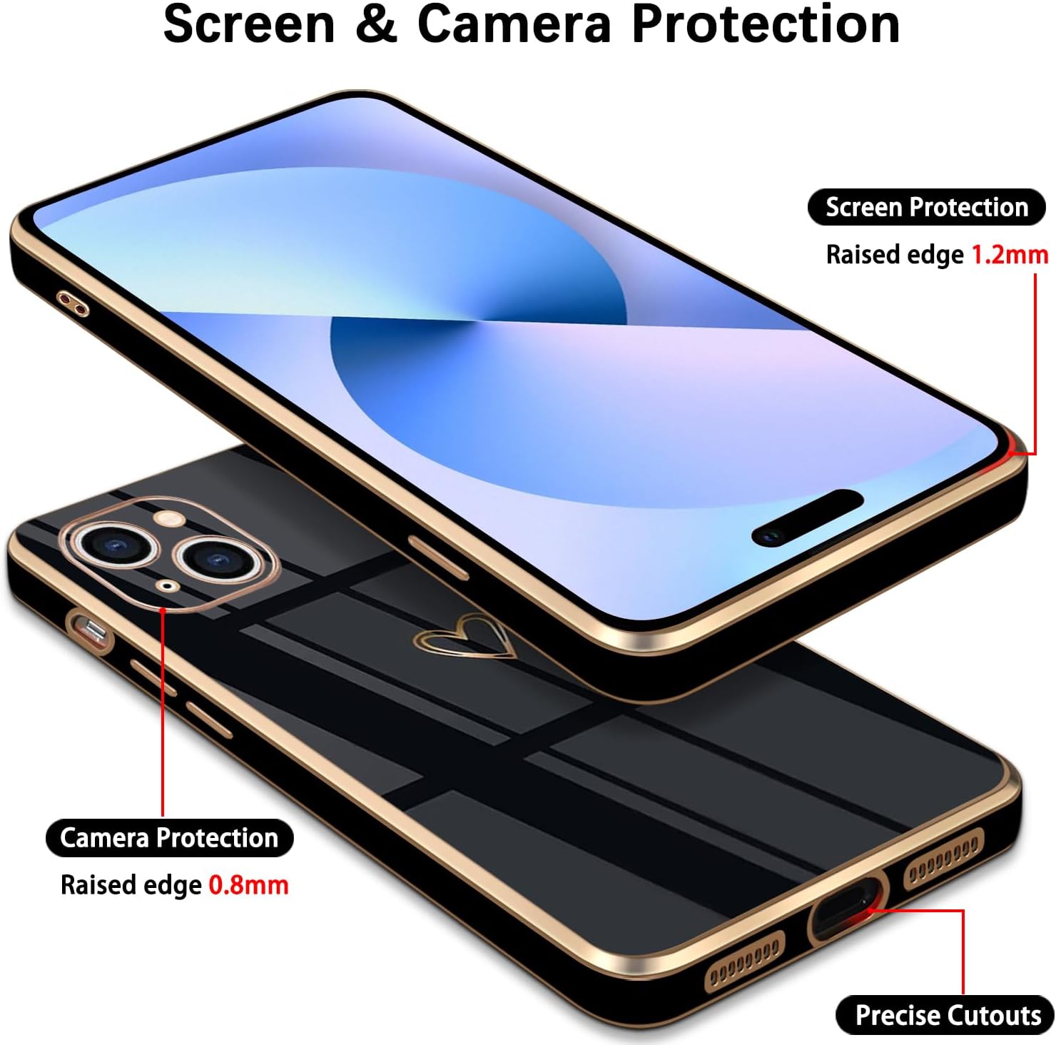Detalle de HopMore Silicone Case for iPhone 15 with Heart Pattern — Slim, Protective TPU Shell