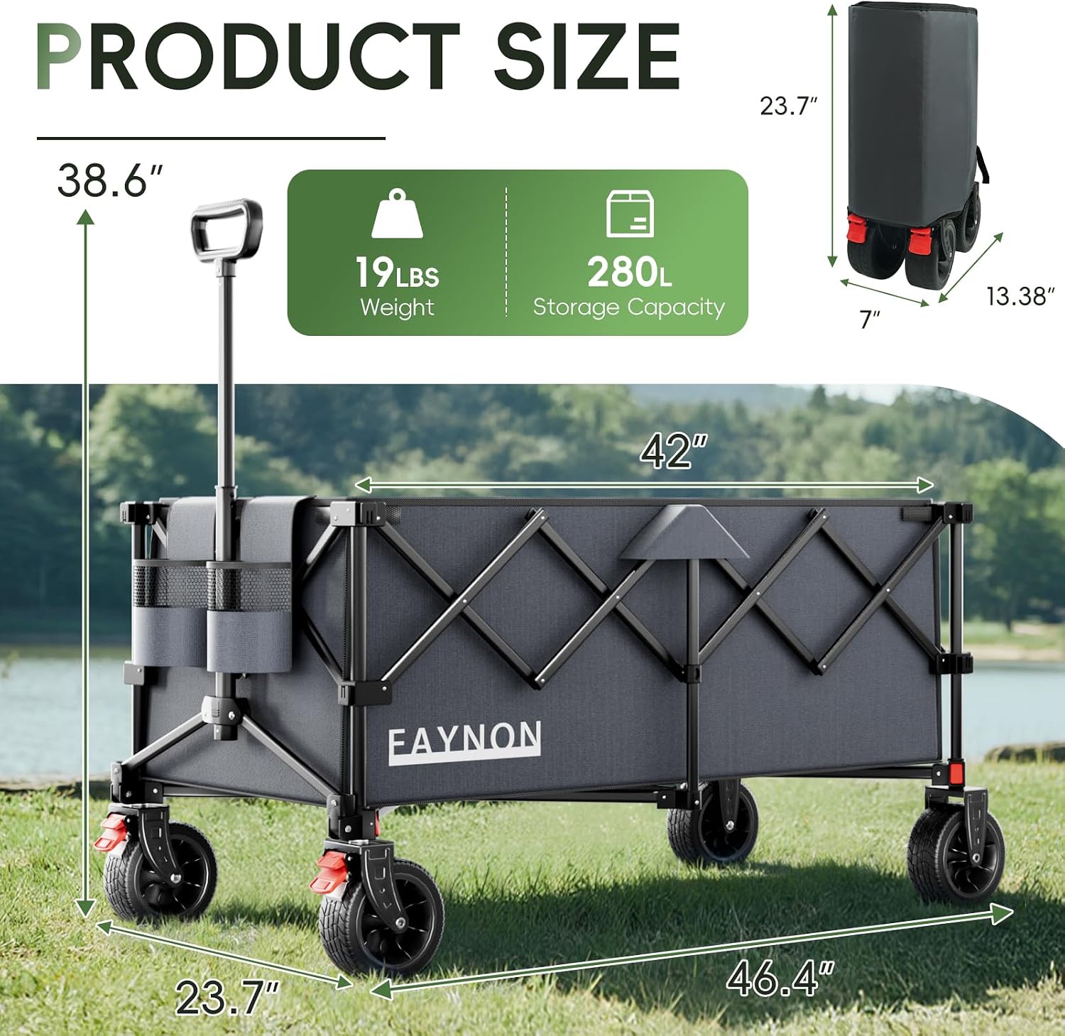 Thumbnail 1 de EAYNON 46-Inch Collapsible Wagon, 280L Storage, 500 lb Capacity