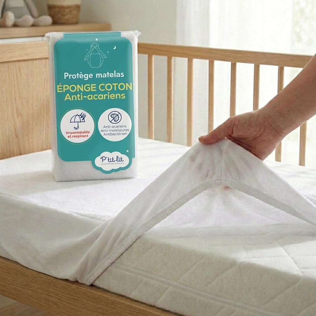 Thumbnail 5 de P’tit Lit – Protège matelas bébé imperméable 80x160 cm en bouclette coton, anti-acariens