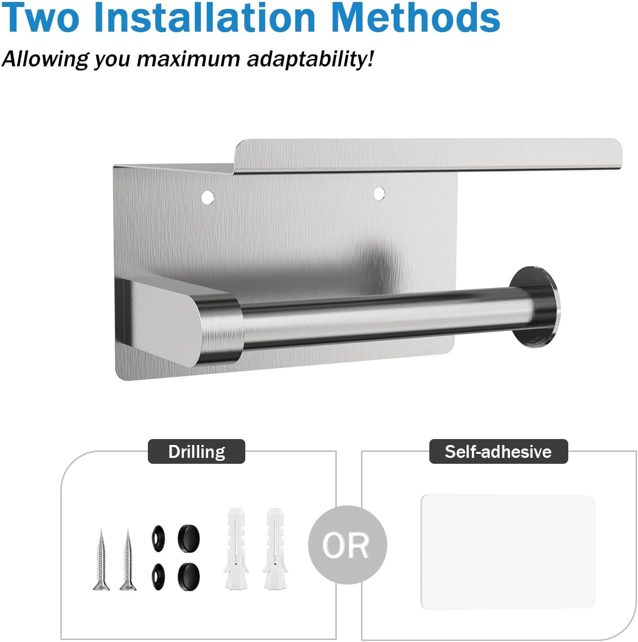 Detalle de Self Adhesive Toilet Paper Holder with Phone Shelf and Wall Mount