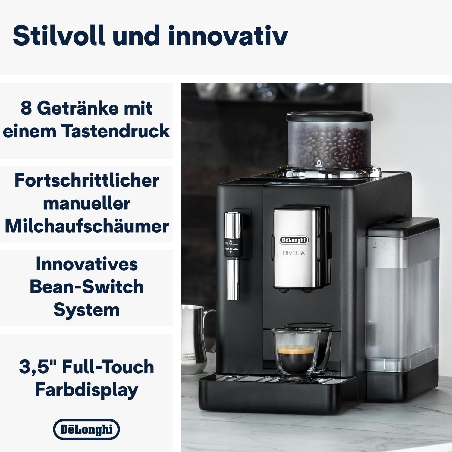 Thumbnail 2 de De’Longhi Rivelia EXAM440.35.B – Kaffeevollautomat mit Milchaufschäumer, 8 One-Touch-Getränke