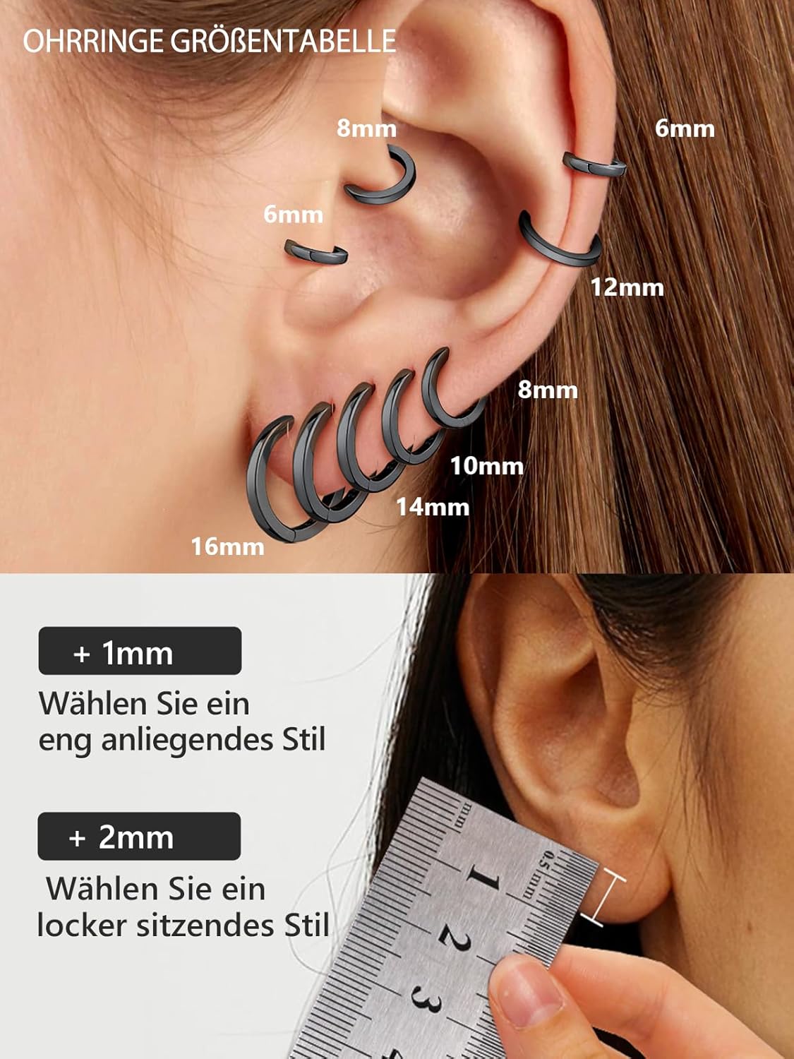 Thumbnail 5 de Silvora Kleine Creolen Silber 10 mm – 925 Silber Huggie Creolen für Damen & Herren