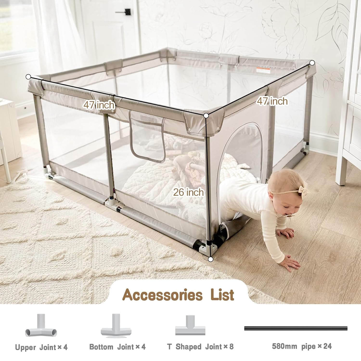 Detalle de Cafolatt Laufstall Baby 120x120 cm – sicherer Spielbereich mit atmungsaktiver Netzmatratze