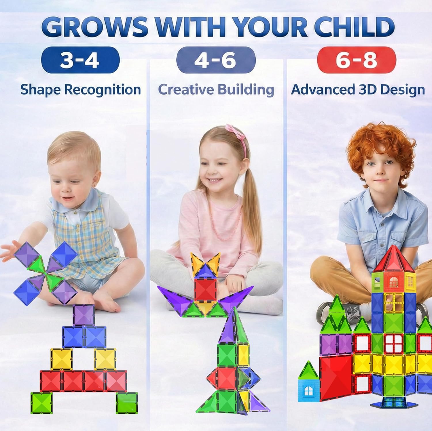 Thumbnail 1 de Desire Deluxe Magnetic Tiles Building Blocks Set (57-Piece) for STEM & Creative Play, Ages 3+