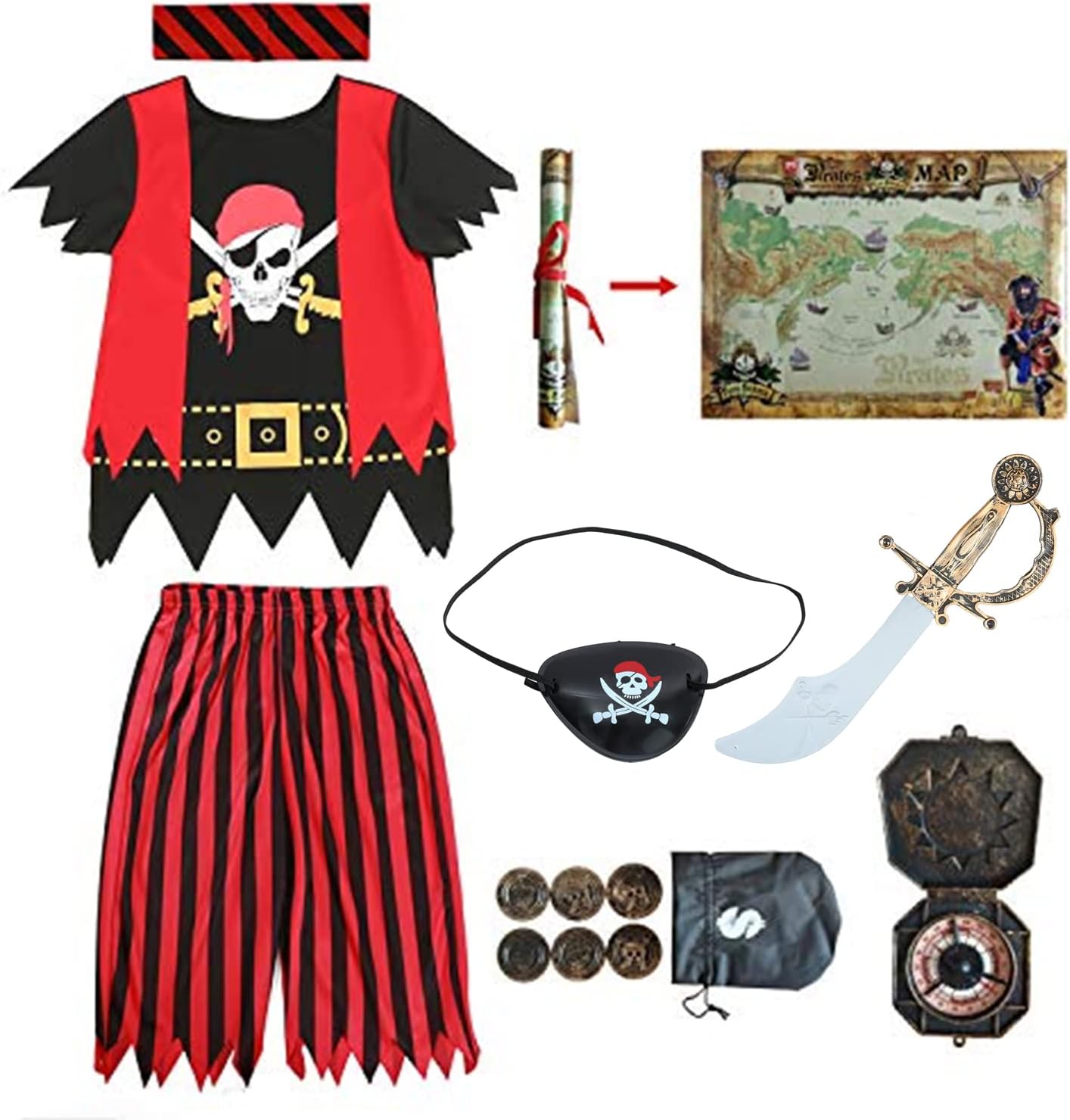 Sincere Party Kids Pirate Costume Set — Complete Dress-Up for 3–10 year olds