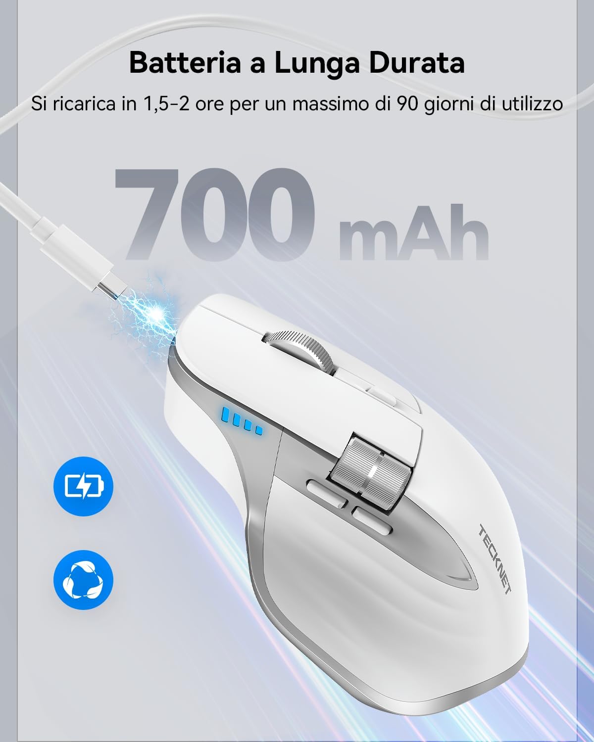 Thumbnail 3 de TECKNET Mouse Wireless Bluetooth ad Alte Prestazioni: rotella orizzontale, DPI 4800, ricaricabile