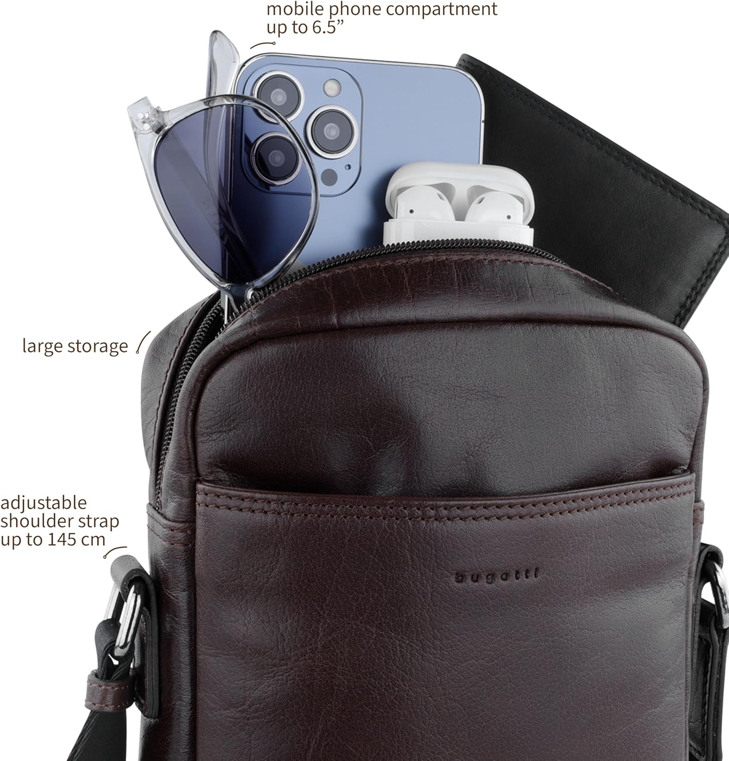 Thumbnail 4 de Bugatti Savona : set sac bandoulière en cuir de buffle + porte-monnaie avec protection RFID