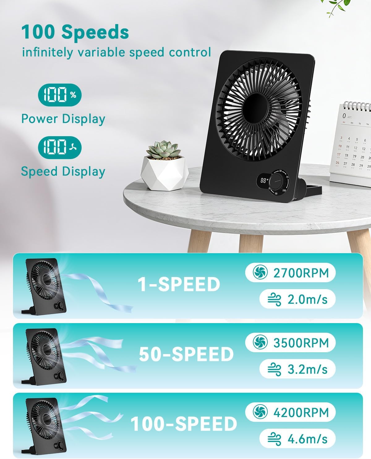 Thumbnail 2 de Wudyfei Desk Fan 4000mAh: Ultra‑Silent, 100 Speeds and 180° Tilt – A practical portable cooling companion
