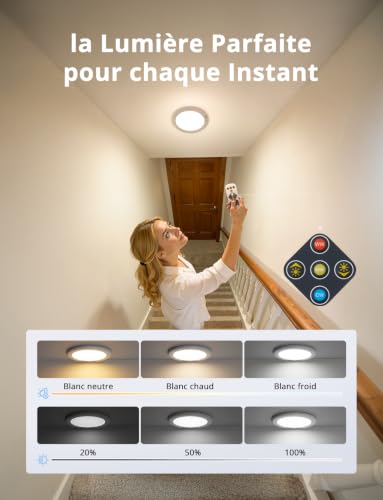 Thumbnail 6 de Combuh Plafonnier LED Rechargeable avec Détecteur de Mouvement – Sans Fil, Intensité Réglable pour Salle de Bain, Cave et Couloir