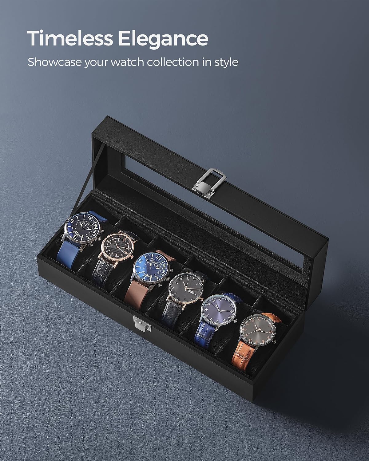 Thumbnail 4 de SONGMICS JWB06B01 6-Slot Watch Box with Glass Lid and Removable Pillows