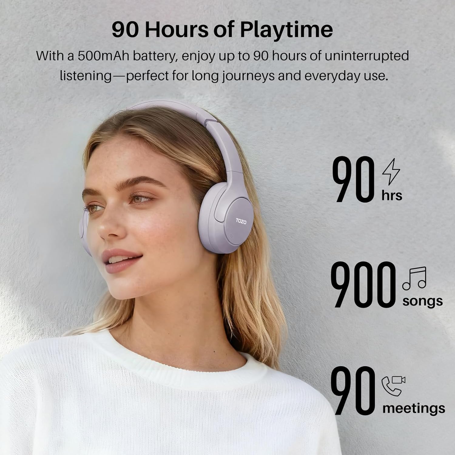 Detalle de TOZO HT3 Bluetooth Headphones: Active Noise Cancelling with AI and 90H Battery Life