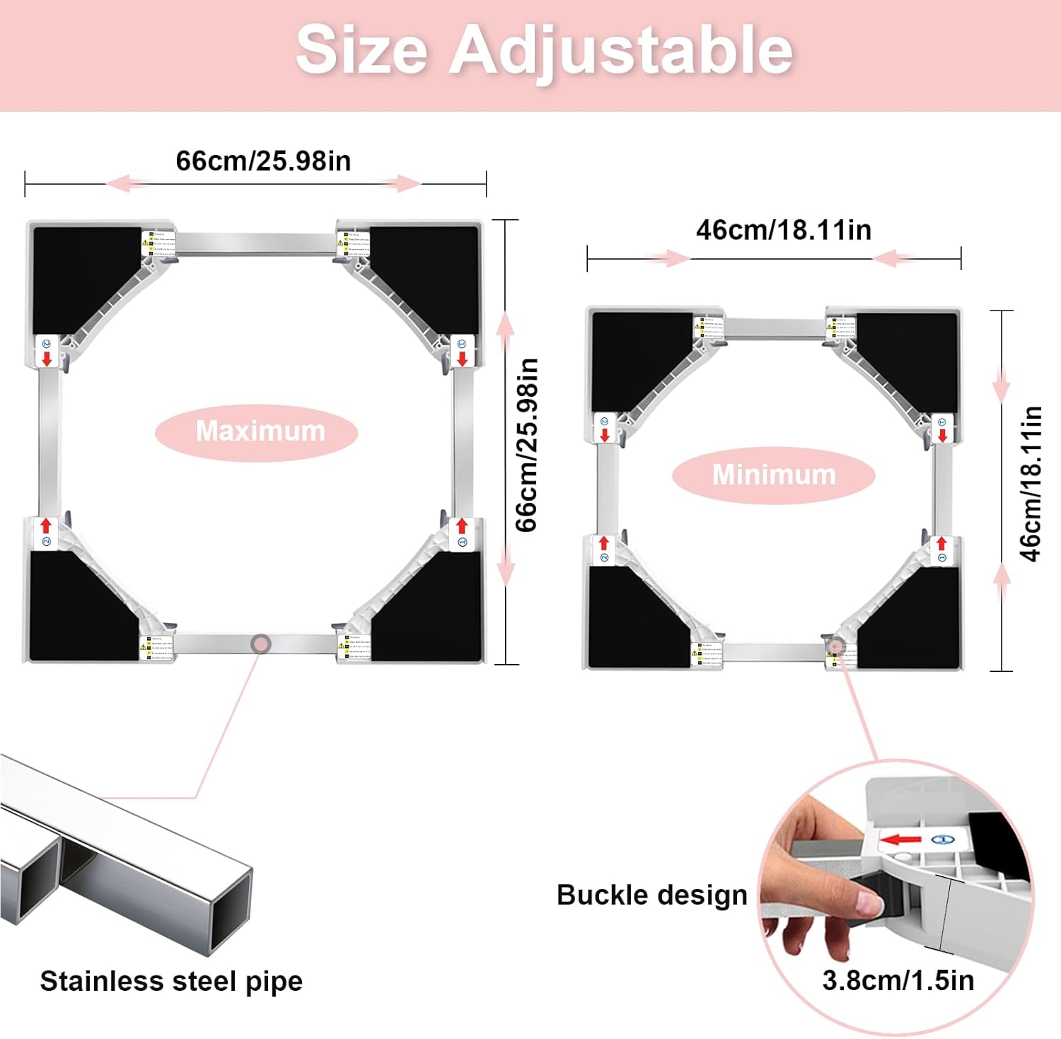 Thumbnail 1 de NIUXX Universal-Stapelbausatz & Verbindungsrahmen für Waschmaschine und Wäschetrockner (46–66 cm) mit Ratschenseil
